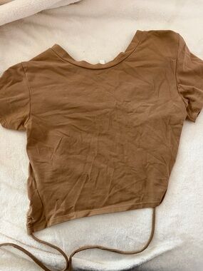 Women's Brown Short Sleeve Tie-Hem Top